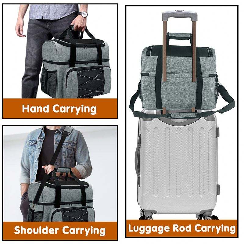 Heather Grey Dual Compartment Bowling Ball Carry Bag, Padded Top Handles, Elastic Storage Pocket & Mesh Side Holder for Sports Daily Use