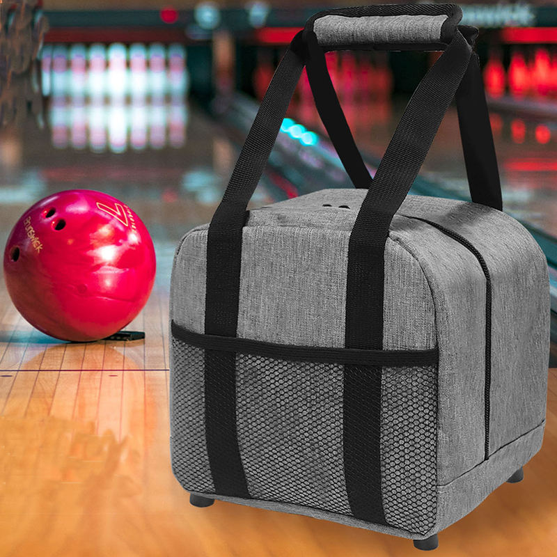 Heather Grey Bowling Hand Tote, Built-In Padded Ball Base, Cushioned Handle & Front Mesh Storage Pocket