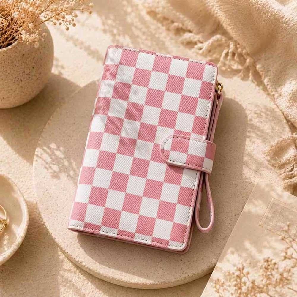 -Style Passport Holder Bag, Snap Flap Pen Loop Airtag Pocket Side Zip Compartment