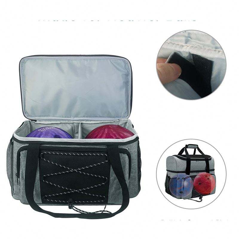 Heather Grey Dual Compartment Bowling Ball Carry Bag, Padded Top Handles, Elastic Storage Pocket & Mesh Side Holder for Sports Daily Use