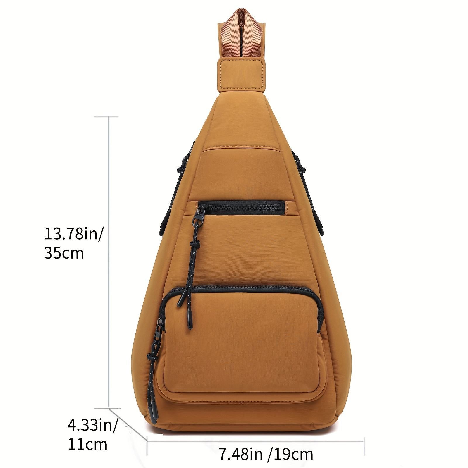 Caramel Puffy Triangle Convertible Sling Bag, Dual Adjustable Straps Multi Zip Pockets
