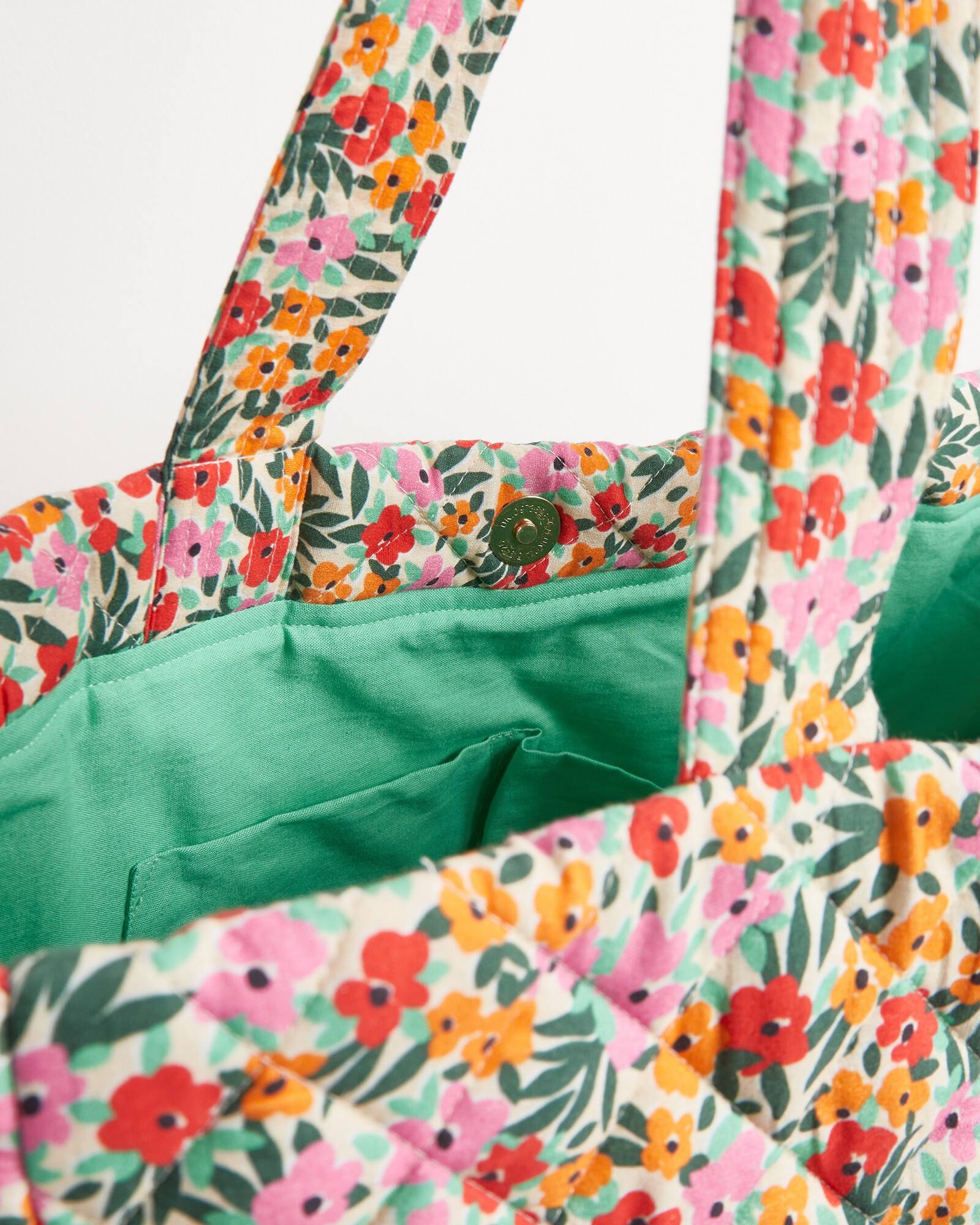 Floral Quilted Tote Bag, Matching Floral Long Shoulder Straps Open Top Large Capacity