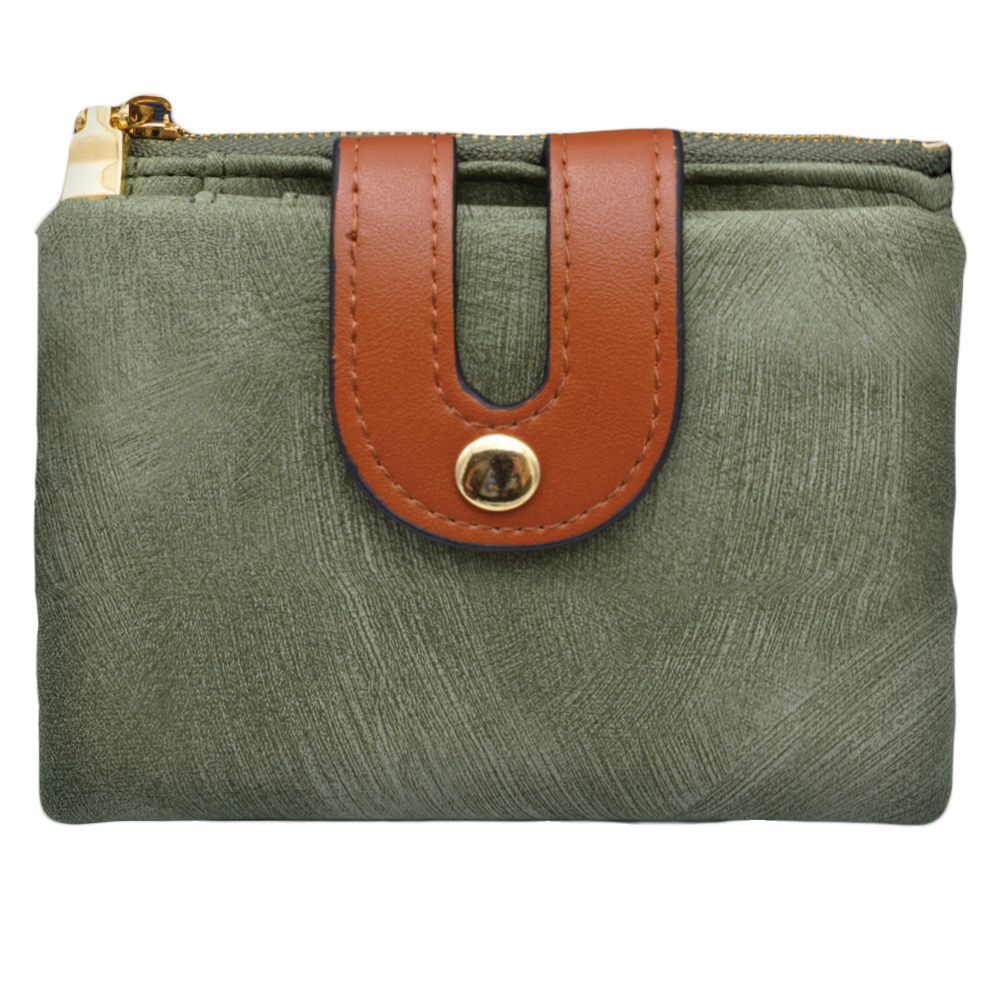 Foldable Women Wallet Bag, U-Shape Leather Snap Strap Gold Zipper Two Colors