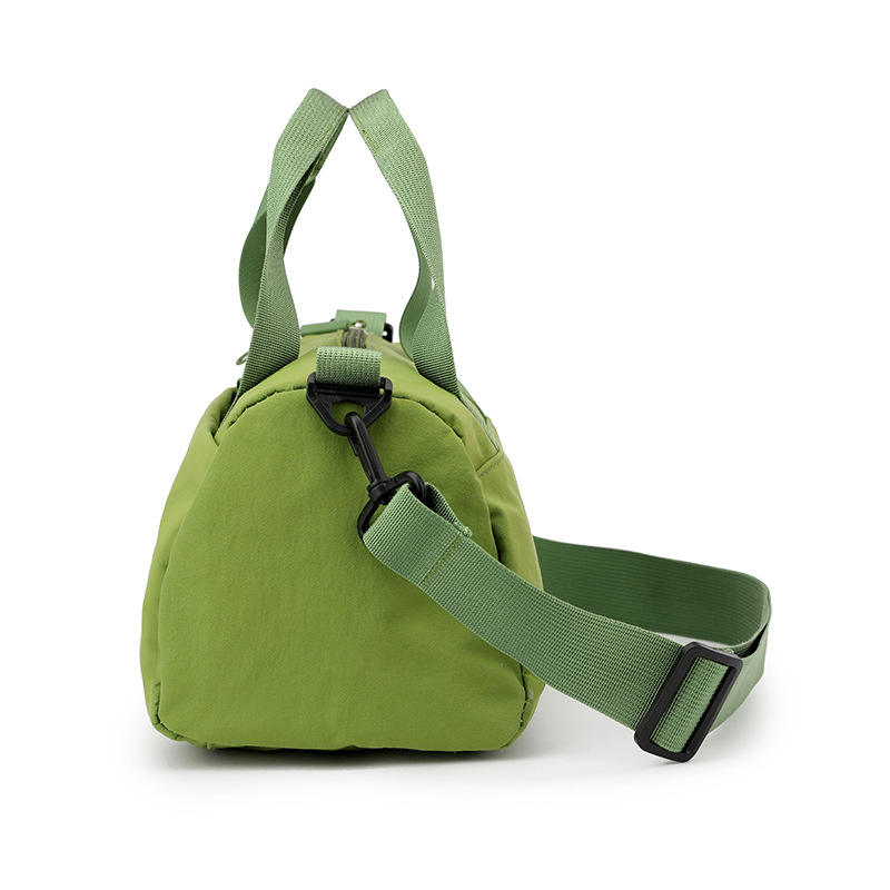 Grass Green Mini Barrel Duffel Bag, Woven Handles Detachable Cross Strap Full Zip