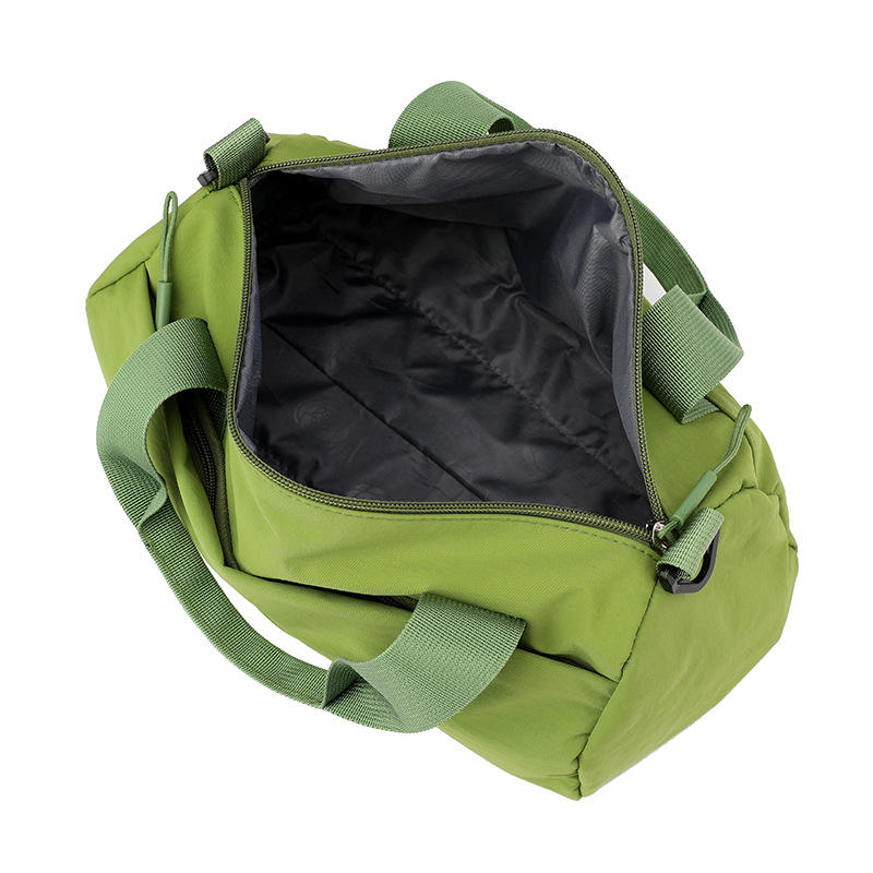 Grass Green Mini Barrel Duffel Bag, Woven Handles Detachable Cross Strap Full Zip
