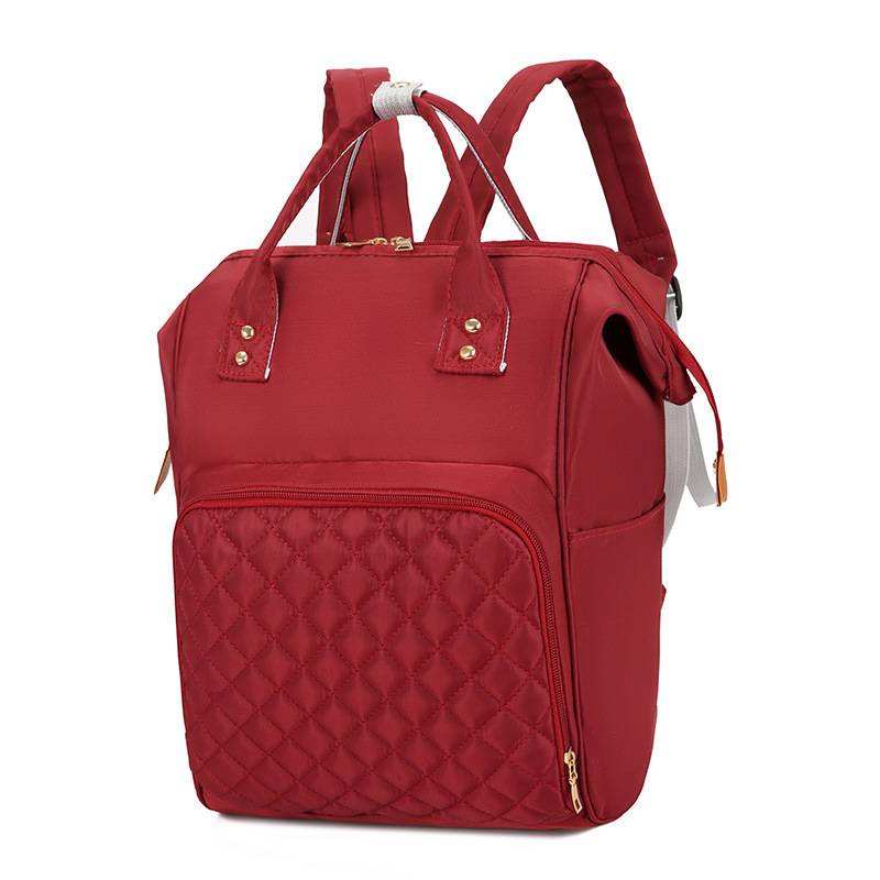 Quilted Solid Color Diaper Backpack, Rivet Handles Padded Straps Multi Bottle Pockets