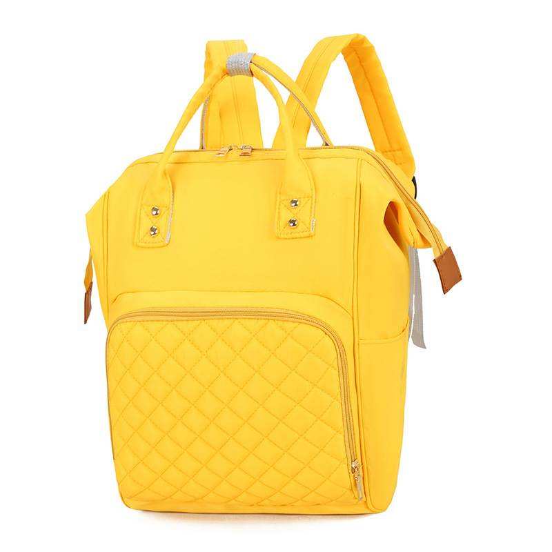 Quilted Solid Color Diaper Backpack, Rivet Handles Padded Straps Multi Bottle Pockets