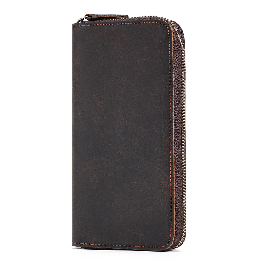 Two-Tone Vintage Long Zip Wallet Bag, Leather Pull Tab Detachable Coin Pouch Multi Card Slots