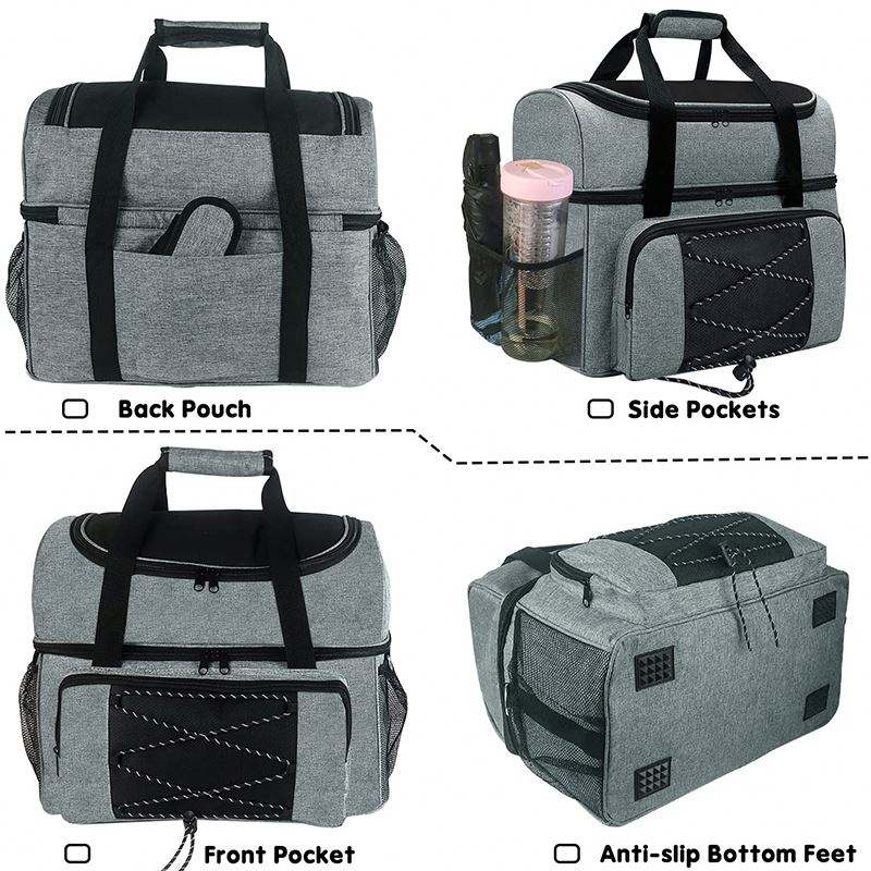 Heather Grey Dual Compartment Bowling Ball Carry Bag, Padded Top Handles, Elastic Storage Pocket & Mesh Side Holder for Sports Daily Use