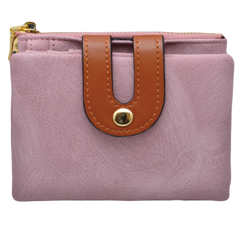 Foldable Women Wallet Bag, U-Shape Leather Snap Strap Gold Zipper Two Colors