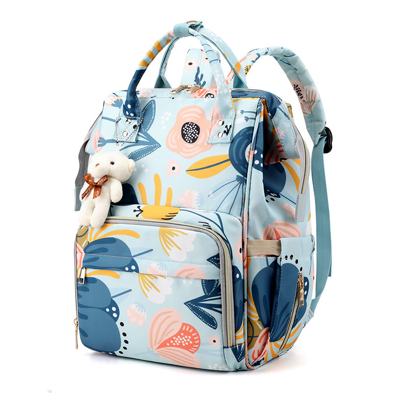 Printed Maternity Backpack, Convertible Straps Insulated Side Pockets Detachable Cross Strap