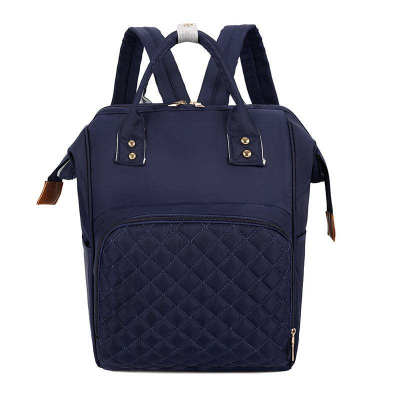 Quilted Solid Color Diaper Backpack, Rivet Handles Padded Straps Multi Bottle Pockets
