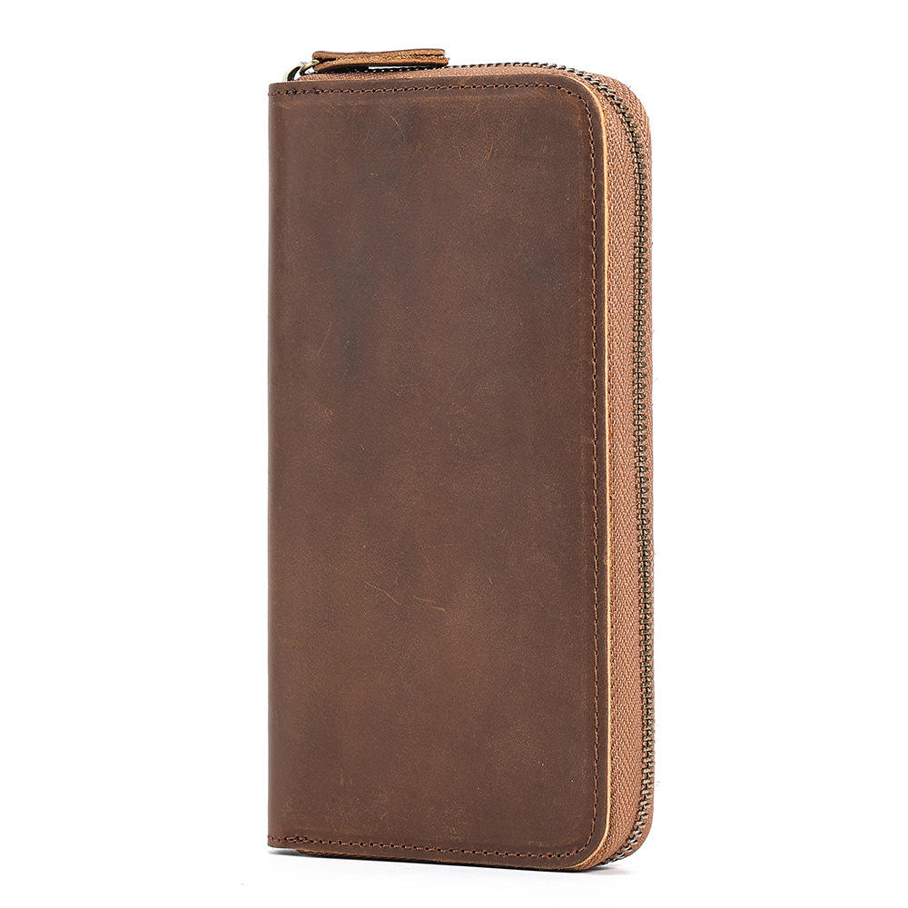 Two-Tone Vintage Long Zip Wallet Bag, Leather Pull Tab Detachable Coin Pouch Multi Card Slots