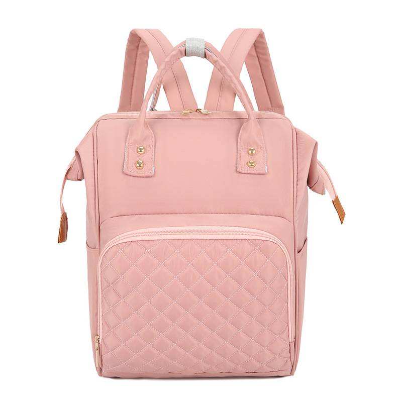 Quilted Solid Color Diaper Backpack, Rivet Handles Padded Straps Multi Bottle Pockets