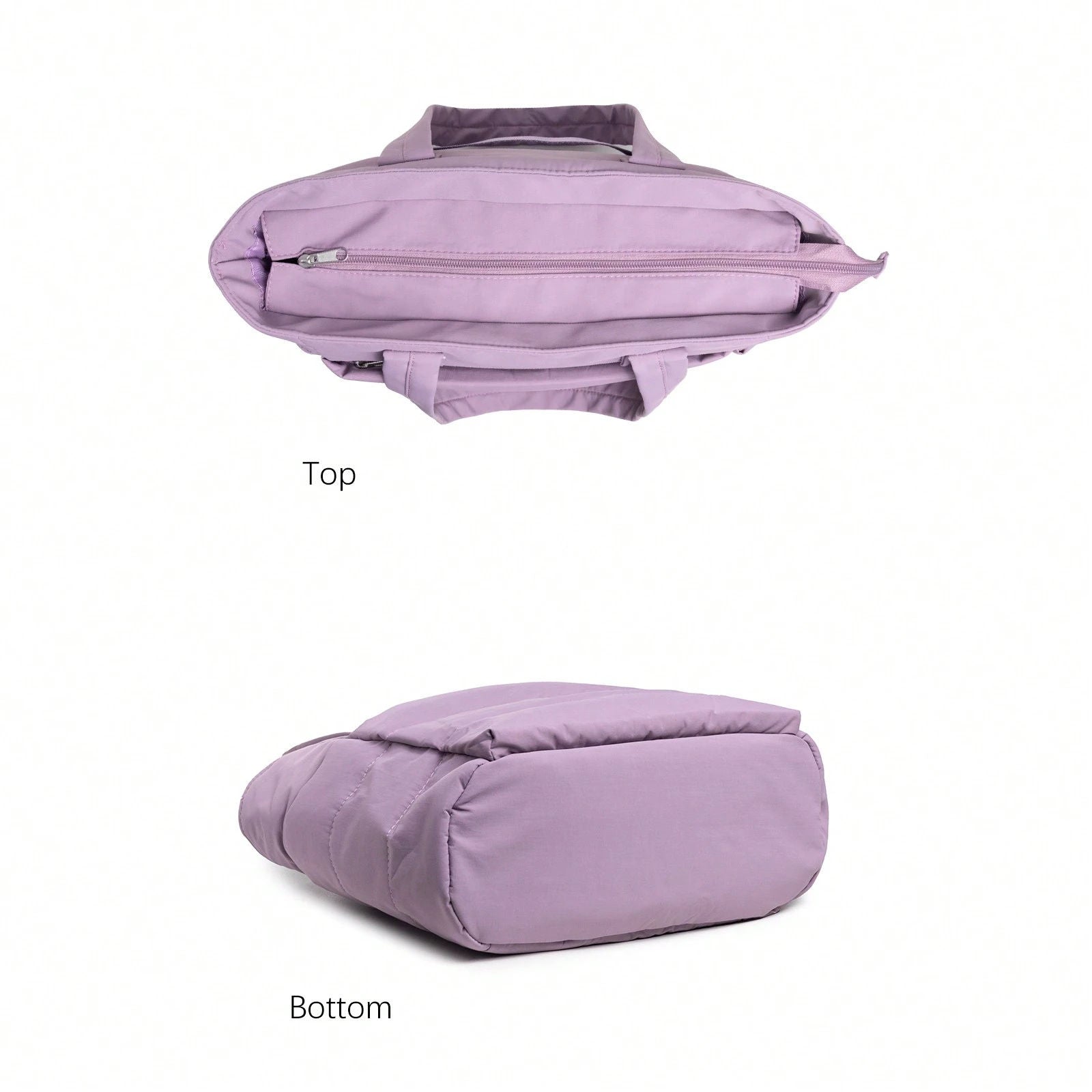 Lavender Padded Quilted Tote Bag, Wide Shoulder Straps Multi Pockets Zipper Casual Handbag