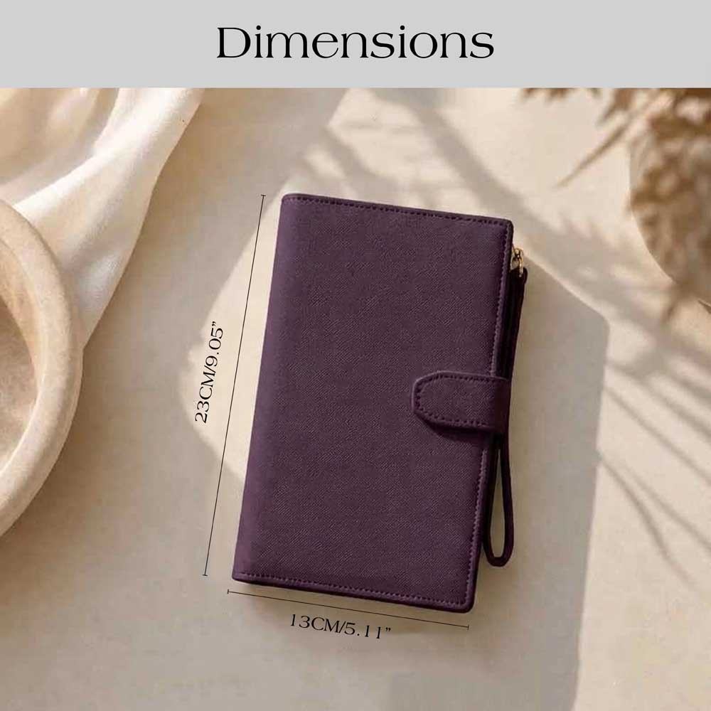 -Style Passport Holder Bag, Snap Flap Pen Loop Airtag Pocket Side Zip Compartment