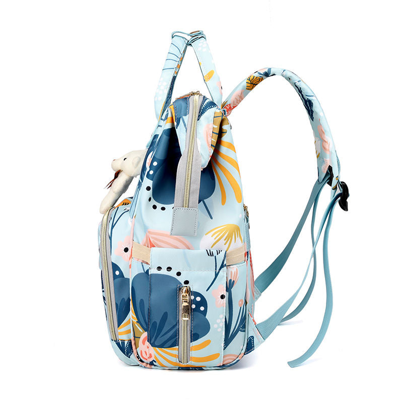 Printed Maternity Backpack, Convertible Straps Insulated Side Pockets Detachable Cross Strap