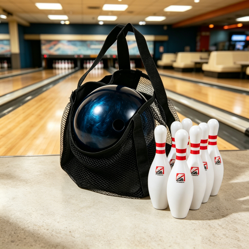 Matte Black Mesh Bowling Carry Tote, Wide Woven Straps Open Top Multi-Pocket Sports G