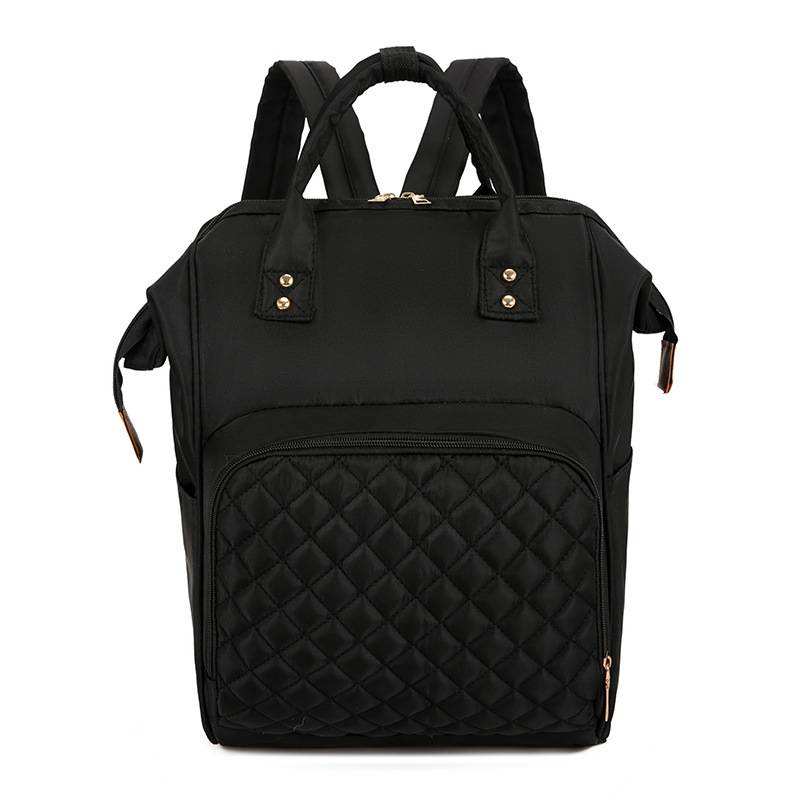 Quilted Solid Color Diaper Backpack, Rivet Handles Padded Straps Multi Bottle Pockets