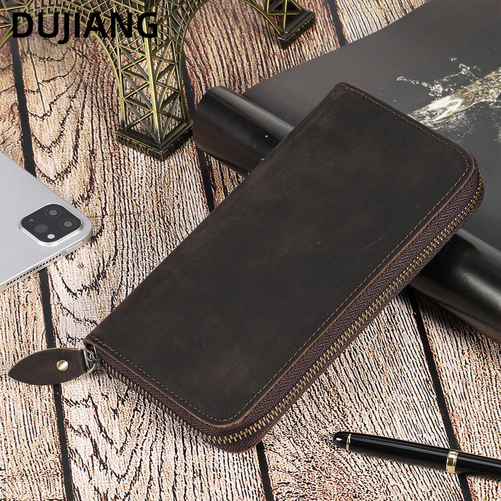 Two-Tone Vintage Long Zip Wallet Bag, Leather Pull Tab Detachable Coin Pouch Multi Card Slots