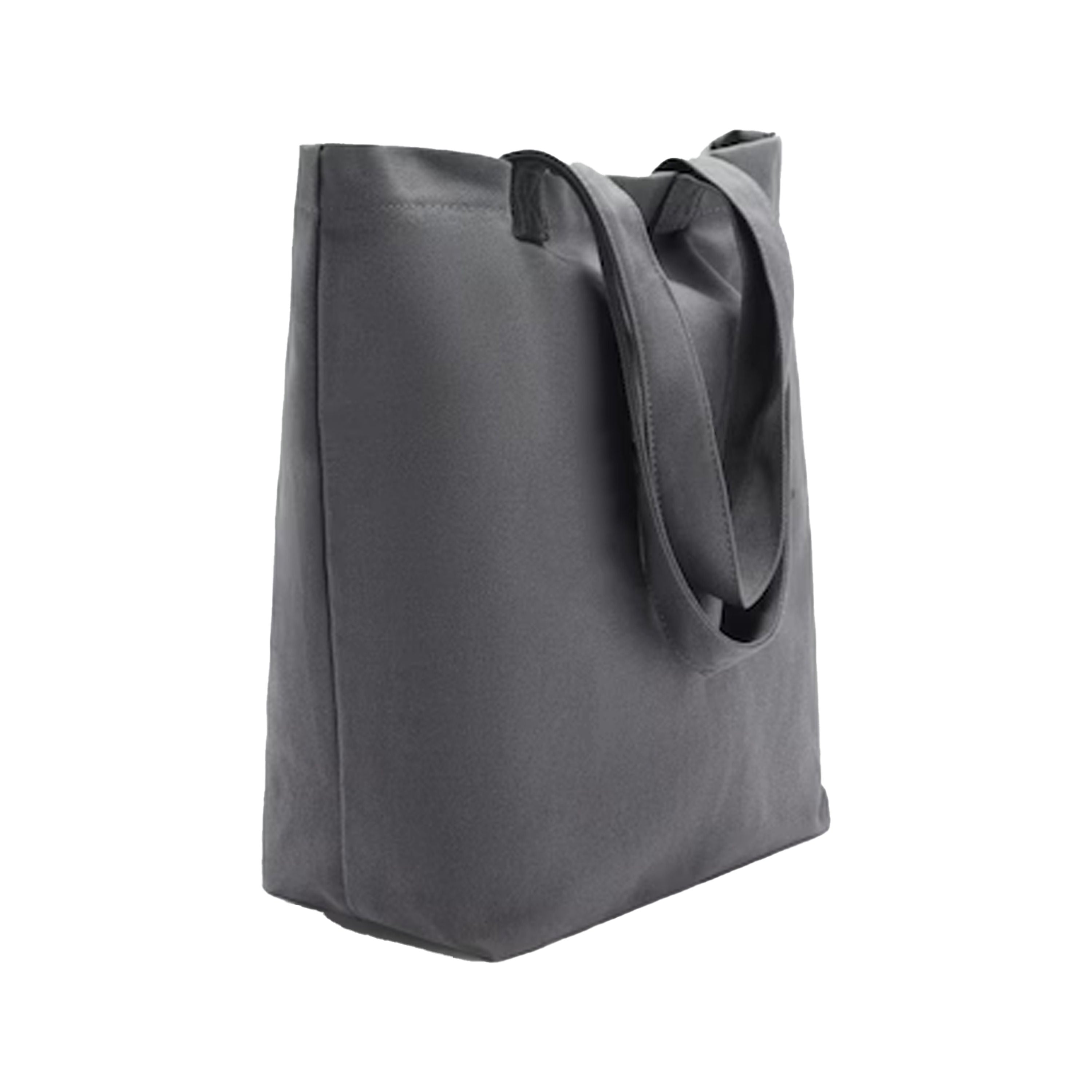 Solid Gray Reinforced Tote Bag, Triangle Stitched Handle Joints Wide Shoulder Straps Open Top Design